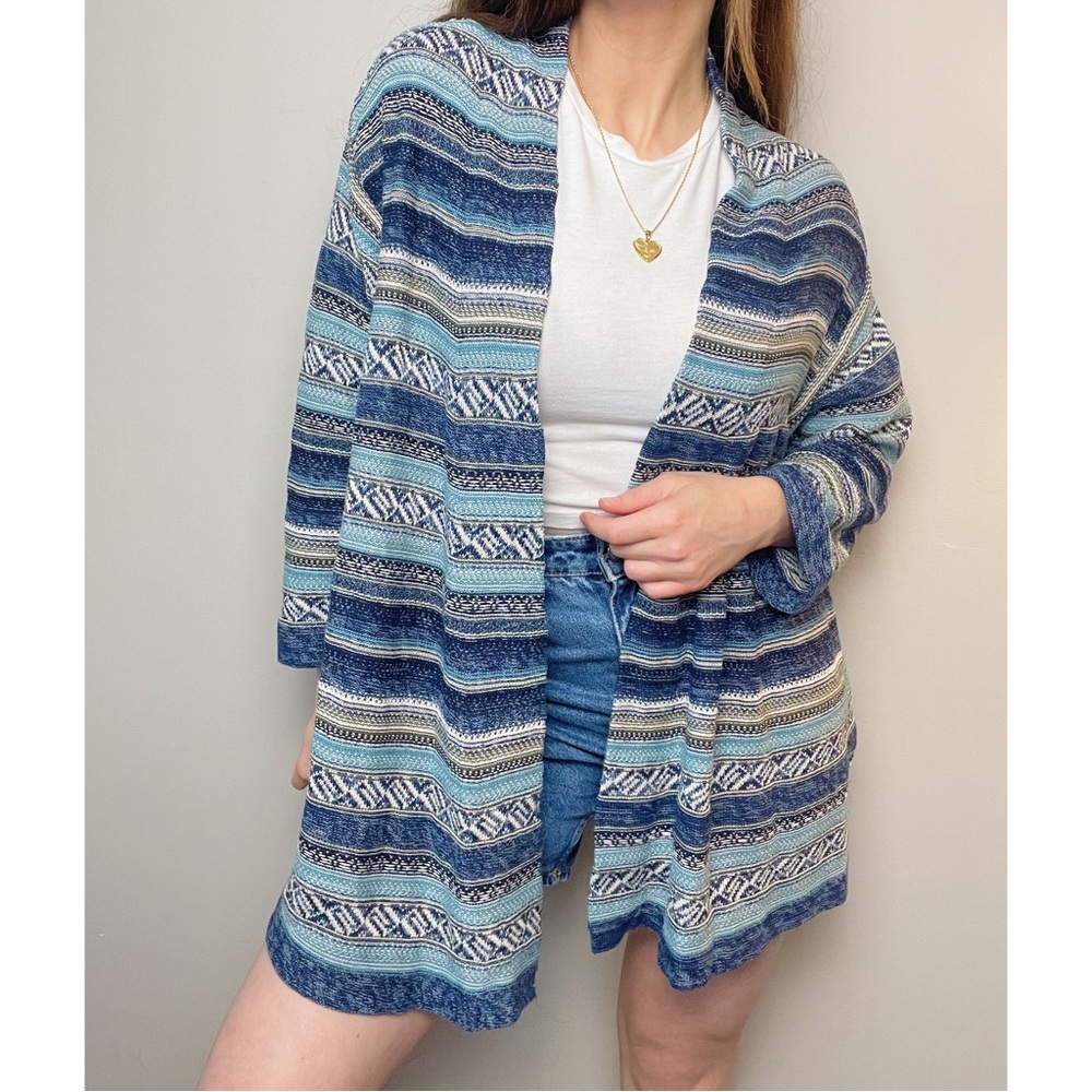 VINTAGE | Boho Ocean Patterned Open Face Cardigan Size S